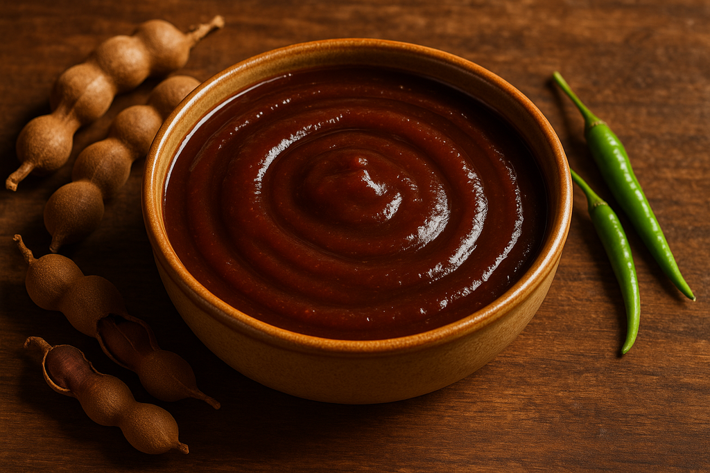 create an image of taramind chutney in a bowl